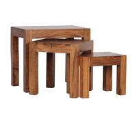 FineBuy Lot de 3 tables gigognes en bois massif Sheesham Table d'appoint Marron Bois naturel Table basse en bois véritable Table d'appoint