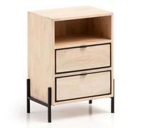 FineBuy Mango Table de chevet en bois massif/métal 43 x 60 x 30 cm Lit à sommier tapissier | Console de nuit design marron avec 2 tiroirs | Commode de chevet avec espace de rangement et structure en