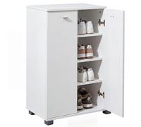 FineBuy Meuble à Chaussures Nimes 60x35x90 cm Blanc pour 12 Paires | commode à chaussures 4 compartiments et 2 portes, étagère à chaussures gain de place pour entrée et couloir, bonne stabilité