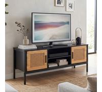 FineBuy Meuble TV Bas, Noir/chêne avec Treillis viennois 110 x 48 x 40 cm, Design Intemporel, Meuble TV Haut, Meuble TV avec Portes, Meuble TV pour salon en rotin