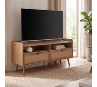 FineBuy Meuble TV 120 cm Lowboard Tiroir Commode TV Rotin Espace de Rangement