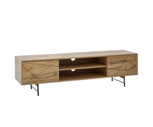 FineBuy Meuble TV 160x40x45 cm Décor Chêne Marron | meuble télé pour TV jusqu'à 70 pouces, table TV avec 2 portes, rangement pour récepteur et console de jeu