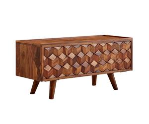 FineBuy Meuble TV 92x35x44 cm Bois Massif Sheesham avec Porte Rabattable