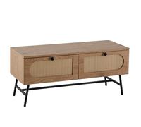 FineBuy Meuble TV bas, 100 x 45 x 40 cm, avec décor chêne et rotin, design haut, avec tiroirs, meuble TV, salon, marron
