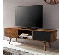 FineBuy Meuble TV Bois Massif 140x45x35cm Lowboard TV commode Étagère télévision [Noir]