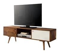 FineBuy Meuble TV Bois Massif 140x45x35cm Lowboard TV commode Étagère télévision [Blanc]