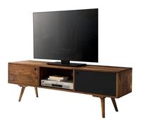FineBuy Meuble TV Bois Massif 140x45x35cm Lowboard TV commode Étagère télévision [Noir]
