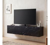 FineBuy Meuble TV bas à suspendre, aspect marbre, 120 x 30 x 30 cm, design moderne, avec portes battantes, meuble TV, à suspendre, noir
