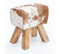 FineBuy Möbel zum Wohlfühlen Ottoman en Fourrure Brun/Blanc 30 x 47 x 40 cm Style rétro | Rembourré | Tabouret en Bois Massif