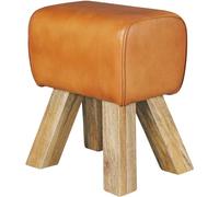 FineBuy Möbel zum Wohlfühlen Tabouret en Cuir Brun Rétro Classique | Rembourré Carré | Tabouret en Bois Massif de Mango | 30 x 47 x 40 cm | 110 kg max