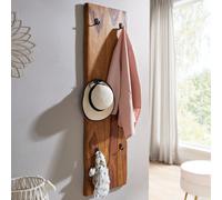 FineBuy Porte Manteau Mural avec 6 Crochets Sheesham Bois Massif 40x140x7 cm | Patere Murale Design | Meuble Entree Couloir avec Bord d'arbre