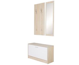 FineBuy Porte Manteau Mural avec 4 Crochets Double et Armoire à Chaussures | Vestiaire d' Entrée avec Miroir | Meuble Couloir (Sonoma)