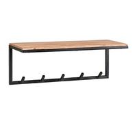 FineBuy Porte Manteau Mural avec 5 Crochets Bois Massif Metal 70x27x30 cm | Patere Murale Design avec Étagère | Meuble Entree Couloir