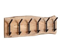 FineBuy Porte Manteau Mural avec 6 Crochets Bois Massif Metal 100x29x12,5 cm | Patere Murale Design | Meuble Entree Couloir