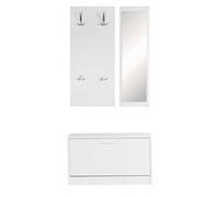 FineBuy Porte Manteau Mural Blanc avec 4 Crochets Double et Armoire à Chaussures | Vestiaire d' Entrée avec Miroir | Meuble Couloir