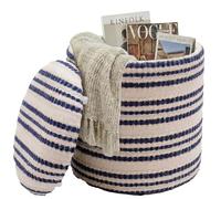 FineBuy Pouf de Rangement en Coton 40cm Tissu Beige Rond - Design Pouf en Tissu Boho avec Couvercle Amovible - Pouf de Coiffeuse - Pouf d'appoint pour Salon Fait Main