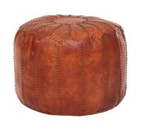 FineBuy Pouf Rond 52x52x40 cm Cuir Véritable Marron, Pouf