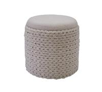 FineBuy Pouf rond en laine avec espace de rangement 40 x 40 x 45 cm, tabouret avec couvercle amovible, tabouret d'appoint fait à la main, style bohème, crème/blanc