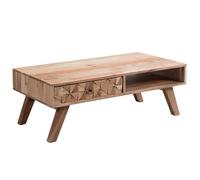 FineBuy Rewa Table basse en bois d'acacia massif avec tiroir Marron 95 x 35 x 50 cm