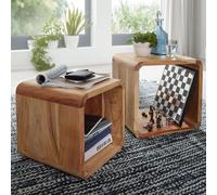 FineBuy Set de 2 tables de salon en bois massif Table d'appoint cube campagnarde