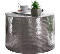 FineBuy Table Basse en Métal Aluminium 61 x 40,5 x 61 cm - Salon Argent | Bout de Canapé Oriental - Conception Martelée - Ronde
