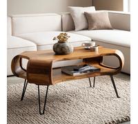 FineBuy Table Basse 100x60x47 cm Bois Massif Sheesham Métal, Rangement