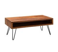 FineBuy Table Basse 100x50x40 cm Bois Massif Sheesham avec Étagère