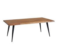 FineBuy Table Basse 110 cm Bois Massif Sheesham Bord Naturel, Pieds Métal | rectangulaire table de salon avec naturel bord, bout de canapé en bois véritable, pièce unique faite main