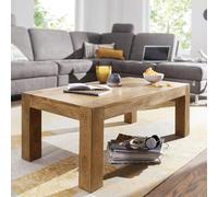 FineBuy Table Basse 110x60x40 cm Bois Massif Acacia Rectangulaire | table de salon en bois véritable, bout de canapé fait main, chaque pièce est unique, naturel veinure