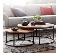 FineBuy table basse 2 tables basses bois / métal ronde chêne moderne | Table basse design 2 pièces | Tables rondes pour salon