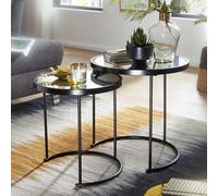 FineBuy Table basse 2pcs ronde noire miroir verre Table de salon d'appoint