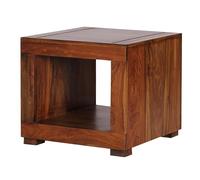 FineBuy Table Basse 50x50x45 cm Bois Massif Sheesham Campagne Marron | table de salon carrée en bois massif, petit table d'appoint avec compartiment ouvert, aussi aussi table de chevet, artisanal