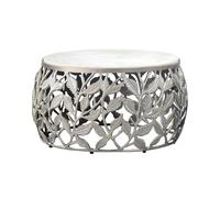 FineBuy Table basse 60cm Argent avec plateau en marbre blanc - Table de salon ronde - Table de canapé moderne - Table d'appoint aluminium - Table d'appoint design salon structure métallique faite main