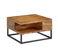 FineBuy Table Basse 60x60x34,5 cm Bois Massif Sheesham avec Rangement
