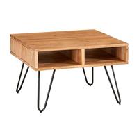 FineBuy Table Basse 60x60x40 cm Bois Massif Acacia Épingle, 2 Étagères | table de salon carrée industriel avec rangement, bout de canapé en bois véritable, pièce unique faite main