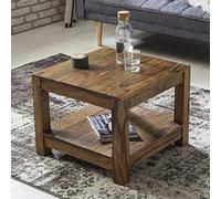 FineBuy Table Basse 60x60x45 cm Bois Massif Sheesham Marron avec Étagère | table de salon avec deuxième niveau, table en bois véritable au naturel look, bout de canapé fait main, pièce unique
