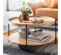 FineBuy table basse 78x78x40 cm table basse bois / métal table de salon chêne | table de salon design moderne ronde avec étagère |
