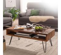 FineBuy Table Basse 100x50x40 cm Bois Massif Sheesham avec Étagère