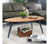 FineBuy Table Basse Ovale 110x60x45 cm Bois Massif Acacia Naturel | table de salon avec noire pieds en métal, bout de canapé en bois véritable, fait main, chaque pièce est unique