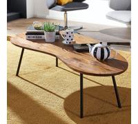 FineBuy Table Basse Bois Massif Sheesham Table de Salon 122 x 36 x 63 cm | Table d'appoint Style rétro | Meubles en Bois Naturel Table de Sofa avec des Jambes en métal