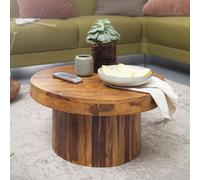 FineBuy Table Basse Bois Massif 60x30x60cm Table d'appoint Table de salon Rond