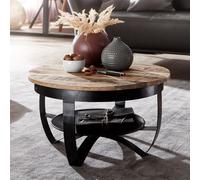 FineBuy Table Basse Bois Massif 60x34x60 cm Table d'appoint Table de salon Rond