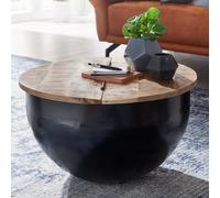 FineBuy Table Basse Bois Massif 60x34x60 cm Table d'appoint Table de salon Rond