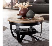 FineBuy Table Basse Ronde 60x60x34 cm Bois Massif Manguier Noire
