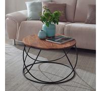 FineBuy Table Basse Sheesham en Bois Massif/Metal 60 x 40 x 60 cm | Table d'appoint de Style Moderne | Table de Salon Rond