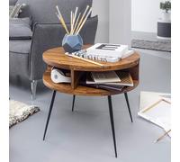 FineBuy Table Basse Sheesham en Bois Massif/Metal 60 x 45 x 60 cm | Table d'appoint de Style Moderne | Table de Salon avec Espace de Rangement