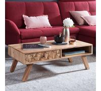 FineBuy Table basse en acacia massif avec tiroir Marron 95 x 35 x 50 cm