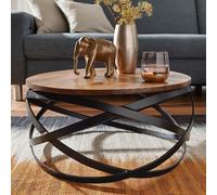 FineBuy Table Basse Bois Massif Métal 60x30x60cm Table d'appoint Table de salon