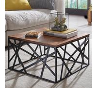 FineBuy Table Basse Bois Massif Sheesham Table de Salon 60 x 35 x 60 cm | Table d'appoint Style Industriel | Meubles en Bois Naturel Table de Sofa | Table en Bois Massif Cadre en métal