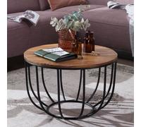 FineBuy Table Basse Bois Massif Métal 60x39x60 cm Table d'appoint Table de salon